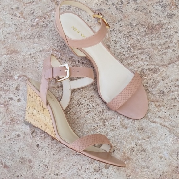 Nine West Shoes - Nine West Blush Pink Tan Leather Wedge Sandals 8.5